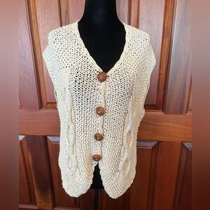 Vintage RICO Hand Knit Cardigan Sweater Vest Size Medium/large Cotton Boxy